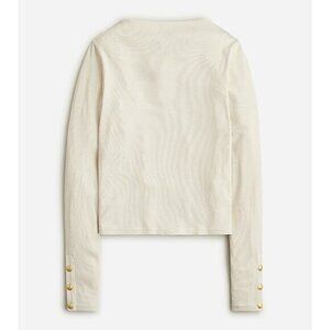 New J.Crew Vintage Rib Split Neck Button Cuff Knit Top Natural L